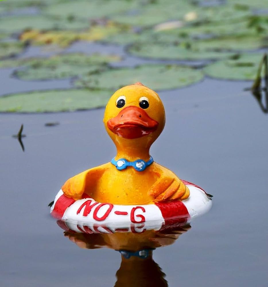 Amazon.co.jp: ガーデンオブジェ 浮き輪を付けた黄色いアヒル 首